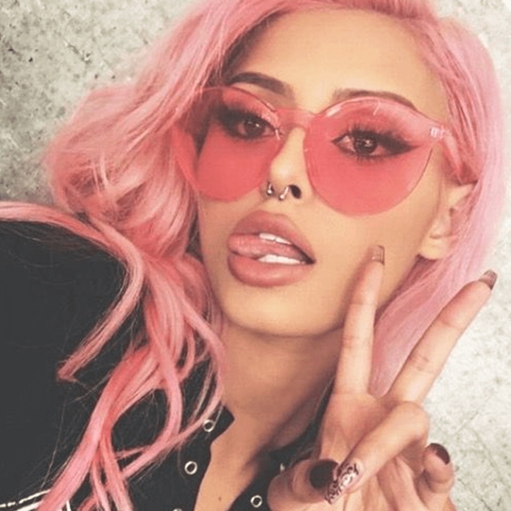 Cat Eye Round Sunglasses Designer Rimless PINK